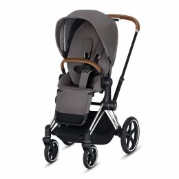 CYBEX Priam 3-in-1 Stroller Travel System - Chrome w/ Brown Accents in Manhattan Grey