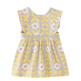 Baby Girl Sleeveless Princess Smock - Grey Yellow Flowers Eating Inner and Painting Apron