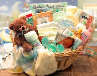 Deluxe Welcome Home Precious Baby Basket - Yellow/Teal (Lg)