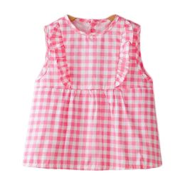 Pink Grid Baby Apron - Inner Waterproof Apron Eating Smock Girl's Princess Smock Sleeveless Bib