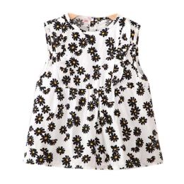 White Black Daisy Baby Smock - Inner Waterproof Apron Eating Smock Girl's Princess Smock Sleeveless Bib