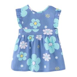 Baby Girl Sleeveless Princess Smock - Blue Flowers Eating Inner Waterproof Kids Bibs Painting Apron