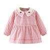 Pink Grid Baby Smock - Infant Eating Inner Waterproof Bib Girls Long Sleeve Painting Smock Apron