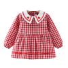 Red Grid Baby Smock - Infant Eating Inner Waterproof Bib Girls Long Sleeve Painting Smock Apron