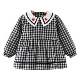 Black Grid Baby Smock - Infant Eating Inner Waterproof Bib Girls Long Sleeve Painting Smock Apron