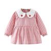 Pink Grid Baby Eating Smock - Infant Inner Waterproof Bibs Girls Long Sleeve Painting Smock Apron