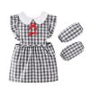 Black Grid Baby Smock - Girls Inner Waterproof Apron Bibs Kids Apron Princess Eating Painting Apron