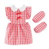 Red Grid Baby Smock - Girls Inner Waterproof Apron Bibs Kids Apron Princess Eating Painting Apron