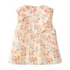 Beige Flora Baby Smock - Inner Waterproof Apron Eating Smock Girl's Princess Smock Sleeveless Bib