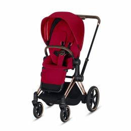 CYBEX ePriam 3-in-1 Baby Stroller - Travel System Frame in Rose Gold with Brown Details Baby Stroller True Red