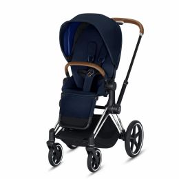 CYBEX Priam 3-in-1 Baby Stroller - Travel System Chrome with Brown Details Baby Stroller Indigo Blue