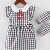 Black Grid Baby Smock - Girls Inner Waterproof Apron Bibs Kids Apron Princess Eating Painting Apron