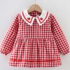 Red Grid Baby Smock - Infant Eating Inner Waterproof Bib Girls Long Sleeve Painting Smock Apron