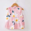 Pink White Flower Baby Smock - Inner Waterproof Apron Eating Smock Girl's Princess Smock Sleeveless Bib