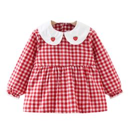 Red Grid Baby Eating Smock - Infant Inner Waterproof Bibs Girls Long Sleeve Painting Smock Apron