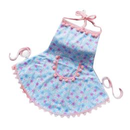 Sleeveless Baby Eating Smock - Apron Inner Painting Shirt, Blue Pink Flowers 1-4T