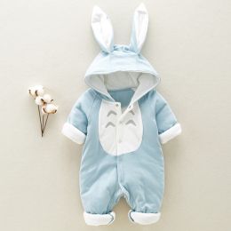 Cotton Padded Cotton Baby Romper - thickened chinchilla hooded climbing clothes (Option: Blue-80cm)