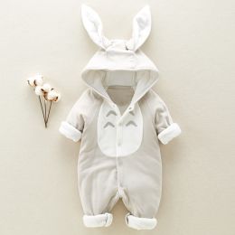 Cotton Padded Cotton Baby Romper - thickened chinchilla hooded climbing clothes (Option: Gray-90cm)